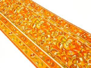 縞に草花模様織出し名古屋帯